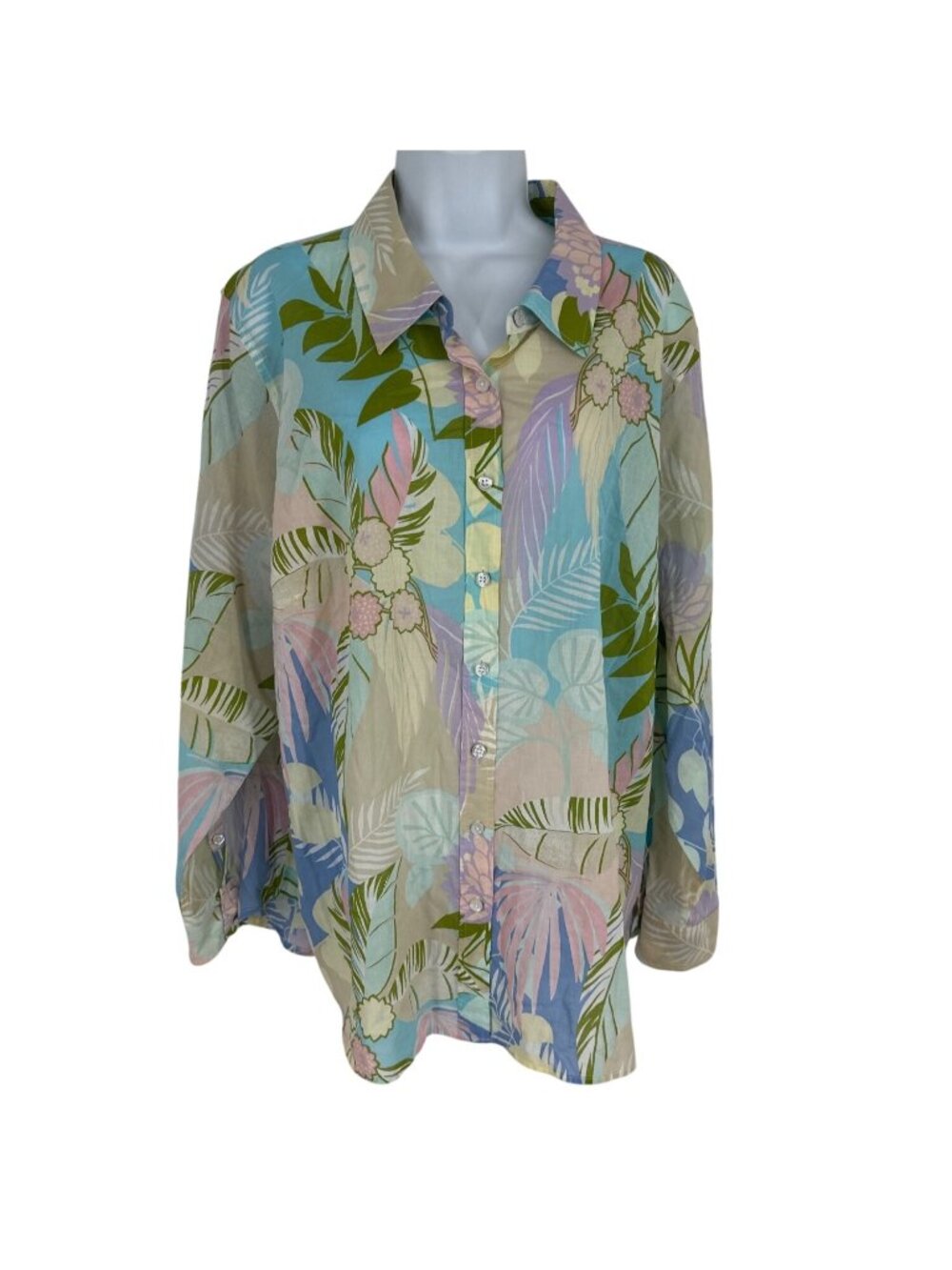 Talbots Women's Button-Down Tropical Floral Print Long Sleeve Shirt Size 2X